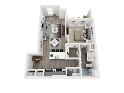 Floor plan for 1 bed, 1 bath, 723 sqft